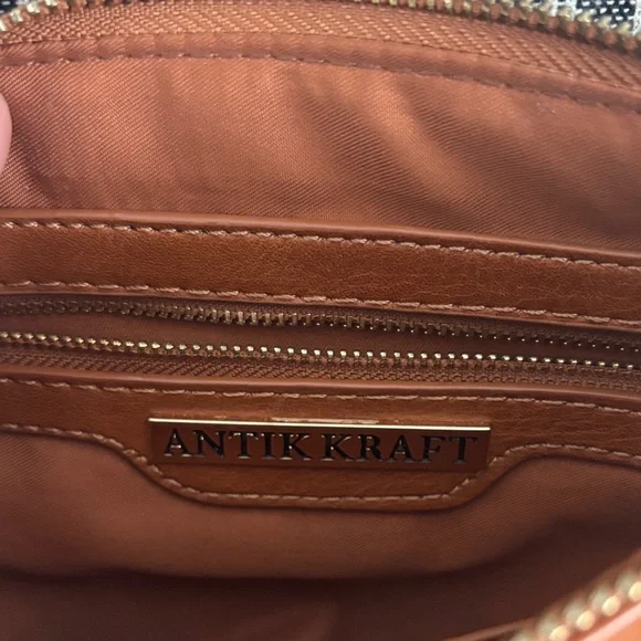 Antik Kraft Black and White Striped Shoulder Bag with Brown Handles - Picture 5 of 7